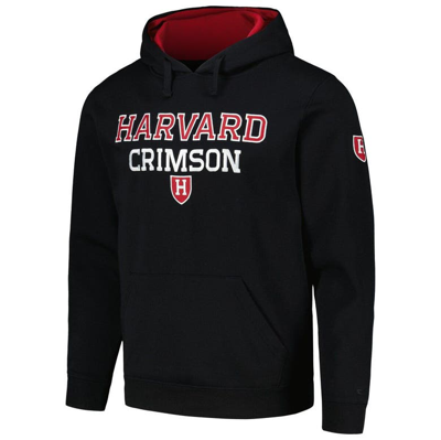 Shop Colosseum Black Harvard Crimson Sunrise Pullover Hoodie