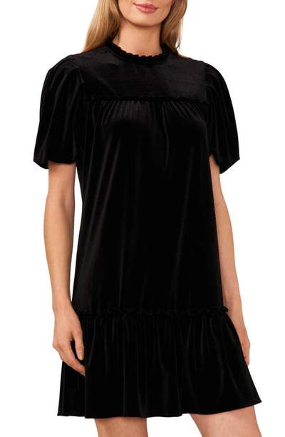Shop Cece Ruffle Velvet Babydoll Dress In Rich Black