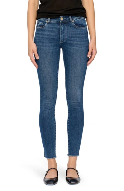 Shop Dl1961 Florence Instasculpt Frayed Ankle Mid Rise Skinny Jeans In Lt Seacliff