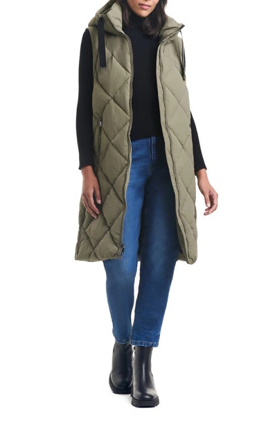 Shop Sanctuary Longline Hooded Puffer Coat With Removable Sleeves In Sage
