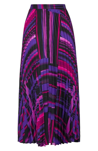Milly Otha Pleated Geometric-print Midi Skirt In Purple Multi