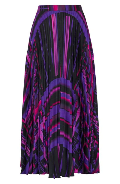 Milly Otha Pleated Geometric-print Midi Skirt In Purple Multi