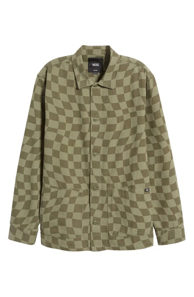 Shop Vans Butler Distorted Checkerboard Canvas Button-up Overshirt In Grape Leaf