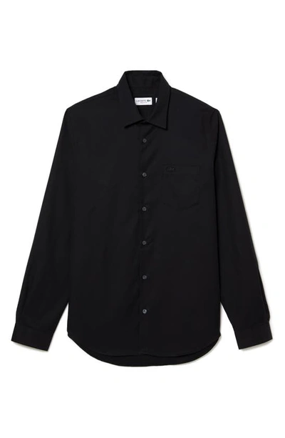 Shop Lacoste Regular Fit Solid Poplin Button-up Shirt In 031 Noir