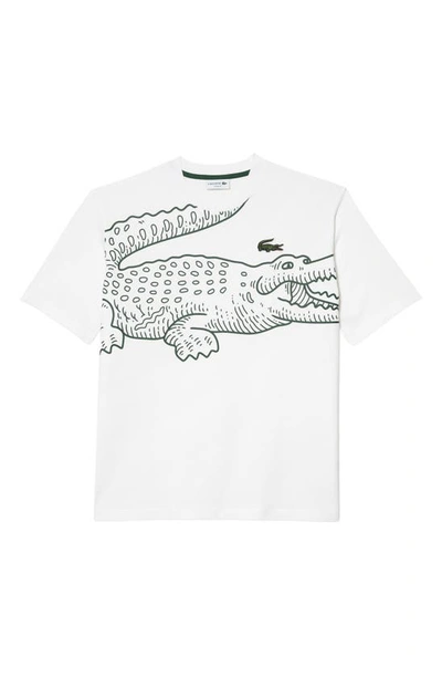 Shop Lacoste Loose Fit Logo Graphic T-shirt In Blanc