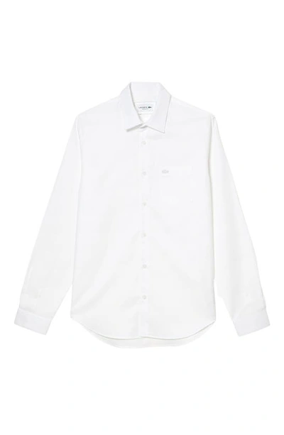 Shop Lacoste Regular Fit Solid Poplin Button-up Shirt In 001 Blanc