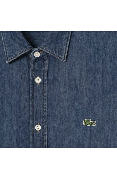 Shop Lacoste Regular Fit Denim Button-up Shirt In Cdz Deep Medium