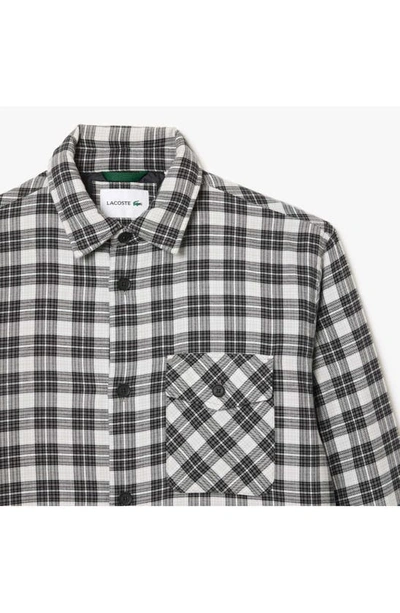 Shop Lacoste Plaid Flannel Button-up Overshirt In Kbr Noir/ Multico