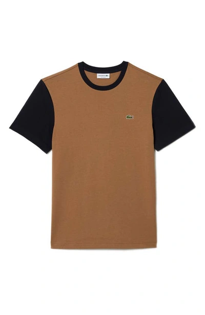 Shop Lacoste Regular Fit Colorblock Cotton T-shirt In Cookie/ Abimes