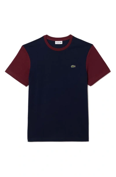 Shop Lacoste Regular Fit Colorblock Cotton T-shirt In Marine/ Zinc