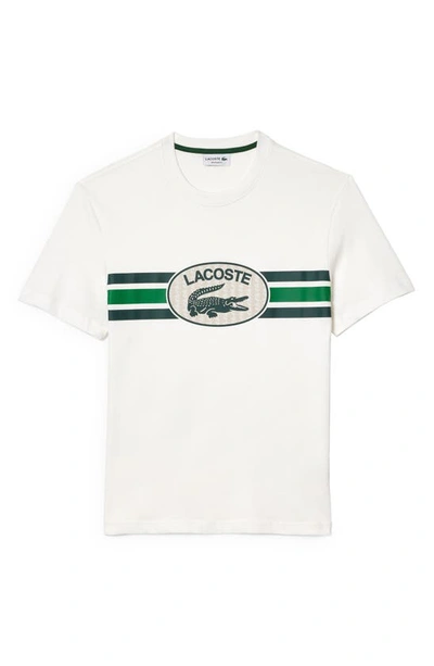Shop Lacoste Chest Stripe Graphic T-shirt In Farine