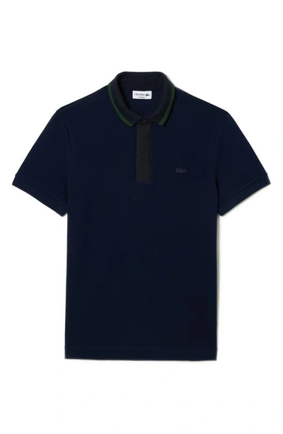 Lacoste Stretch Pique Short-sleeve Slim Fit Polo Shirt In Black