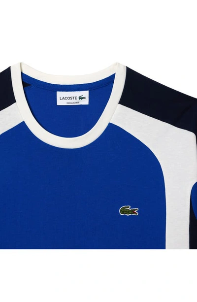 Shop Lacoste Colorblock Cotton Crewneck T-shirt In Cobalt/ Navy Blue-flour