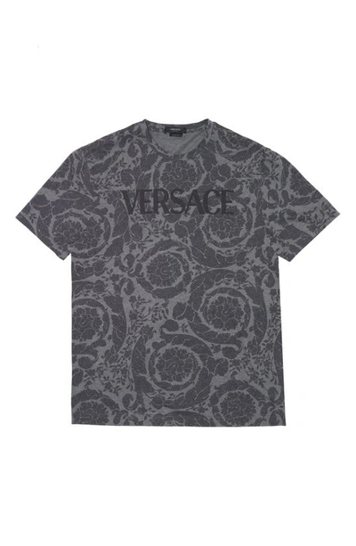 Shop Versace Barocco Silhouette Print Compact Jersey T-shirt In Medium Gray Melange Black