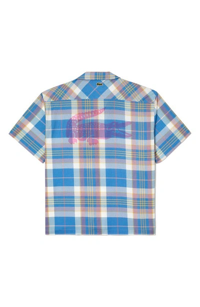 Shop Lacoste Relaxed Fit Plaid Short Sleeve Button-up Camp Shirt In Fiji/ Multicolor