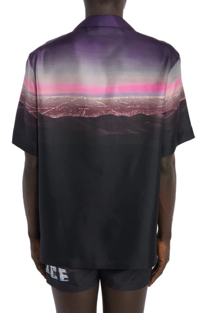Shop Versace Short Sleeve Silk Twill Button-up Shirt In Multicolor