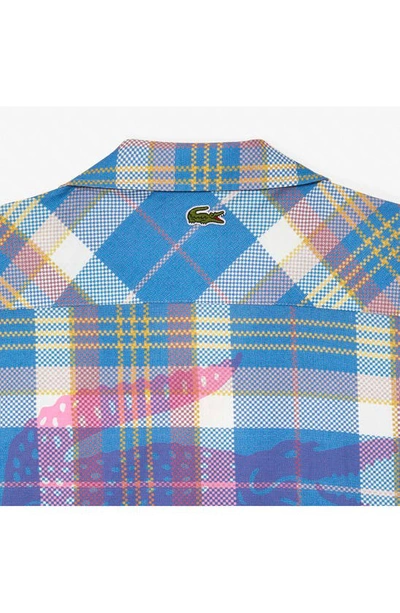 Shop Lacoste Relaxed Fit Plaid Short Sleeve Button-up Camp Shirt In Fiji/ Multicolor