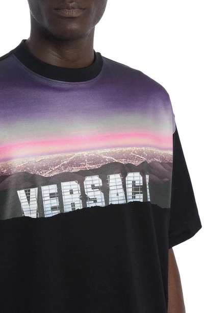 Shop Versace Logo Cotton Jersey Graphic T-shirt In Black Print