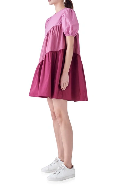 Shop English Factory Colorblock Puff Sleeve Shift Dress In Orchid Multi