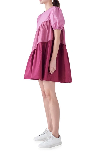 English Factory Colorblock Puff Sleeve Shift Dress In Orchid Multi