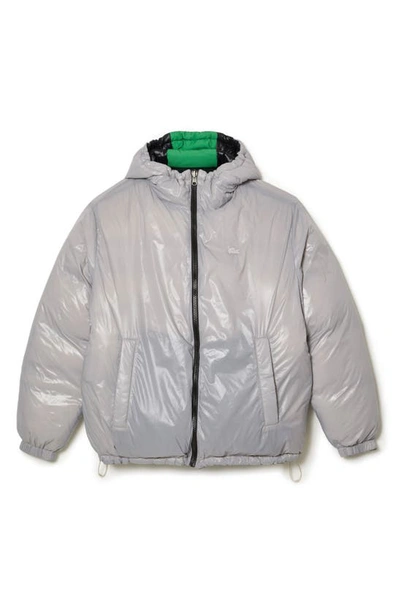 Shop Lacoste Reversible Hooded Puffer Jacket In Qiw Abimes/ Multico-nimbus
