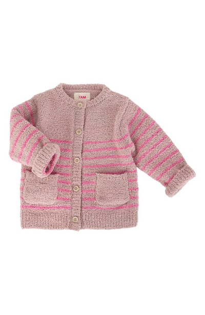 Shop 7 A.m. Enfant Stripe Chenille Recycled Polyester Tank Top & Cardigan Set In Ash Rose Vivid Pink