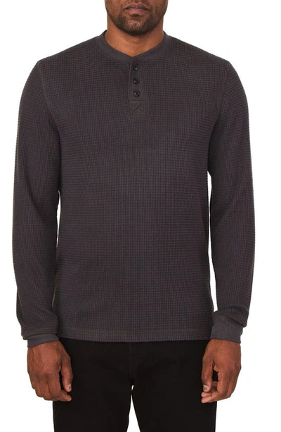 Shop Rainforest The Fireside Waffle Knit Henley In Charcoal