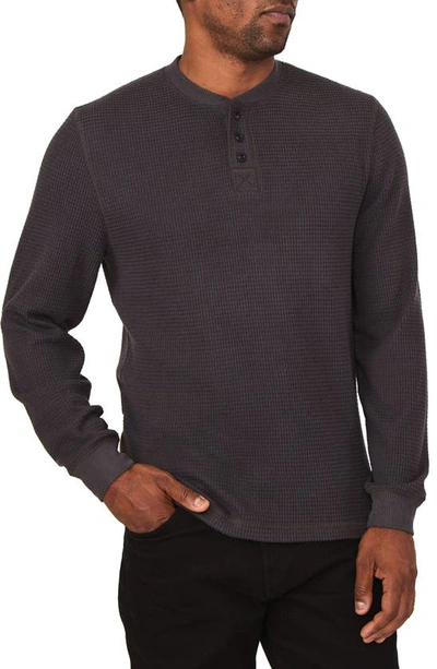 Shop Rainforest The Fireside Waffle Knit Henley In Charcoal