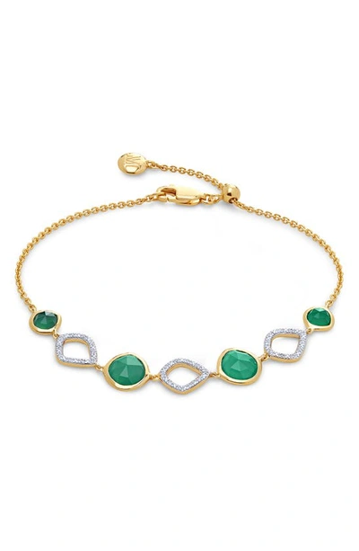 Shop Monica Vinader Siren Green Onyx & Diamond Bracelet In 18ct Gold/ Diamond/ Green Onyx