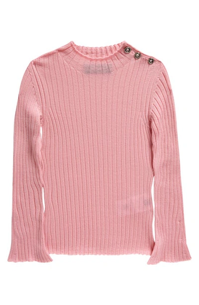 Shop Versace Kids' Rib Virgin Wool Sweater In Rose