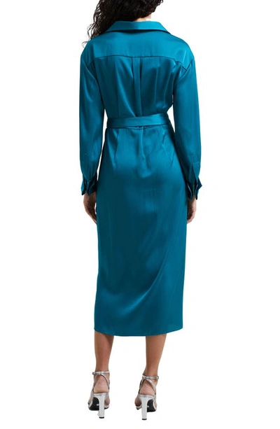 Shop French Connection Harlow Long Sleeve Satin Midi Wrap Dress In Deep Lake