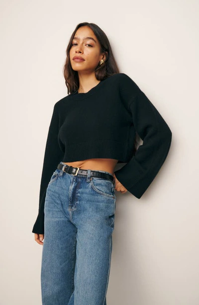 Shop Reformation Paloma Recycled Cashmere Blend Crop Sweater In Black