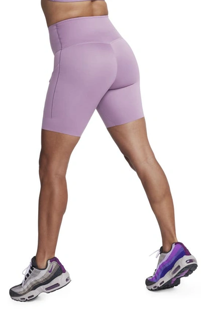 Shop Nike Dri-fit Firm Support High Waist Biker Shorts In Violet Dust/black