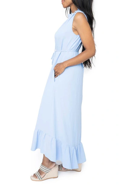 Shop Gibsonlook Sienna Split Neck Tie Waist Ruffle Hem High-low Dress In Sky Blue