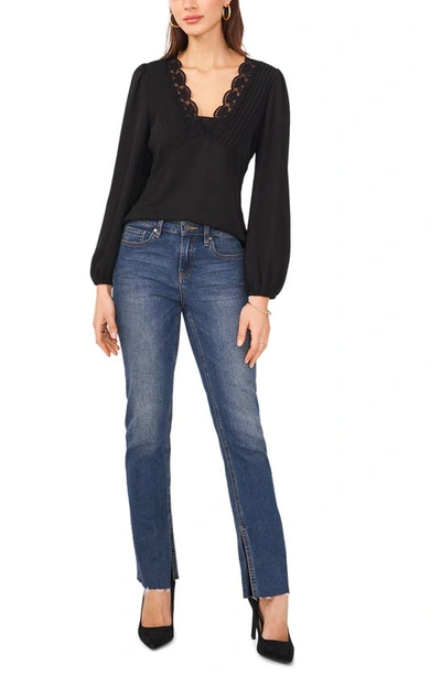 Shop Vince Camuto Lace Detail Long Sleeve Top In Rich Black