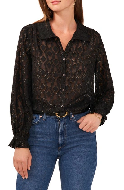 Shop Vince Camuto Metallic Ruffle Cuff Shirt In Rich Black