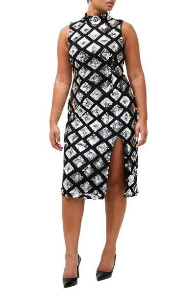 Shop French Connection Axel Sequin Embellished Cocktail Dress In Black/ Silver