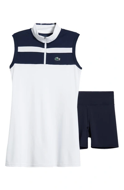 Shop Lacoste X Bandier Quarter Zip Performance Sport Dress & Shorts Set In Aj0 Blanc/ Marine-marine