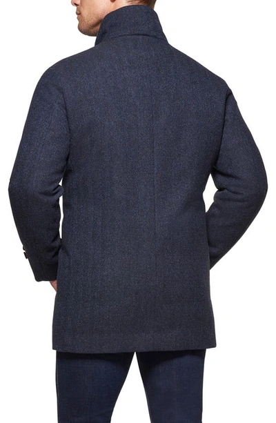 Norwegian Wool Waterproof Herringbone Wool Blend Car Coat In British Blue