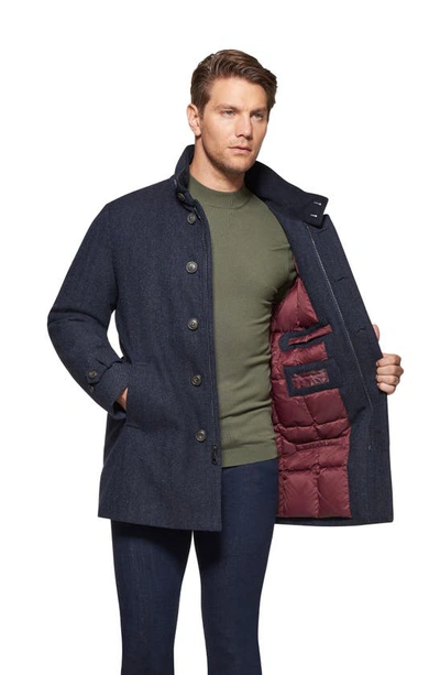 Norwegian Wool Waterproof Herringbone Wool Blend Car Coat In British Blue