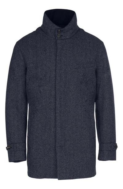 Norwegian Wool Waterproof Herringbone Wool Blend Car Coat In British Blue