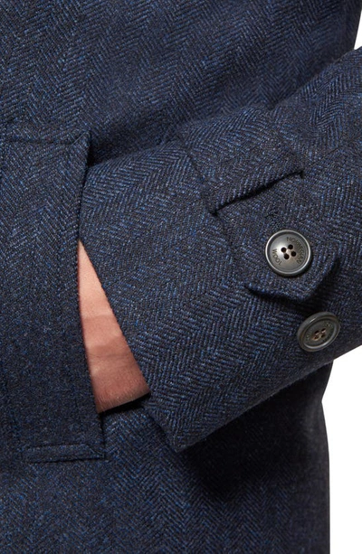 Norwegian Wool Waterproof Herringbone Wool Blend Car Coat In British Blue