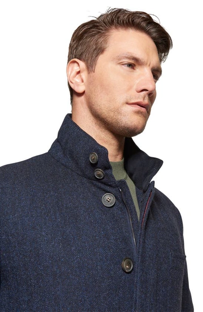 Norwegian Wool Waterproof Herringbone Wool Blend Car Coat In British Blue