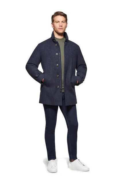 Norwegian Wool Waterproof Herringbone Wool Blend Car Coat In British Blue