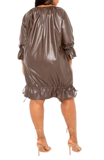 Shop Buxom Couture Drawstring Hem Faux Leather Shift Dress In Brown