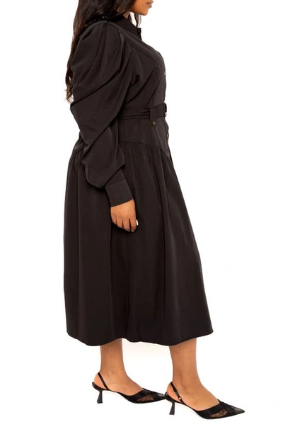 Shop Buxom Couture Long Sleeve Midi Shirtdress In Black