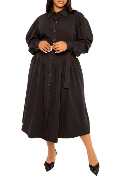 Shop Buxom Couture Long Sleeve Midi Shirtdress In Black