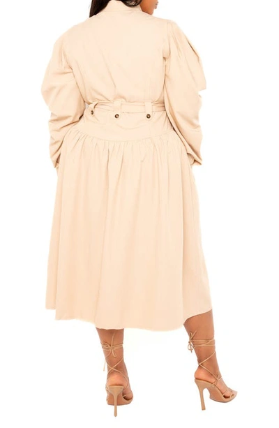 Shop Buxom Couture Long Sleeve Midi Shirtdress In Beige