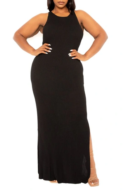 Shop Buxom Couture Ribbed Maxi Sweater Dress In Black