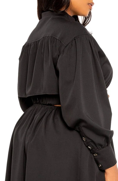 Shop Buxom Couture Back Waist Cutout Long Sleeve Midi Shirtdress In Black